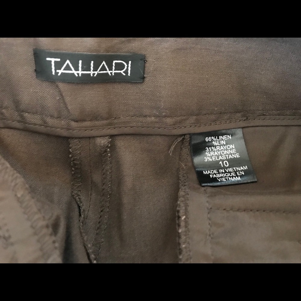 Chocolate Brown Linen Pants By Tahari Gem
